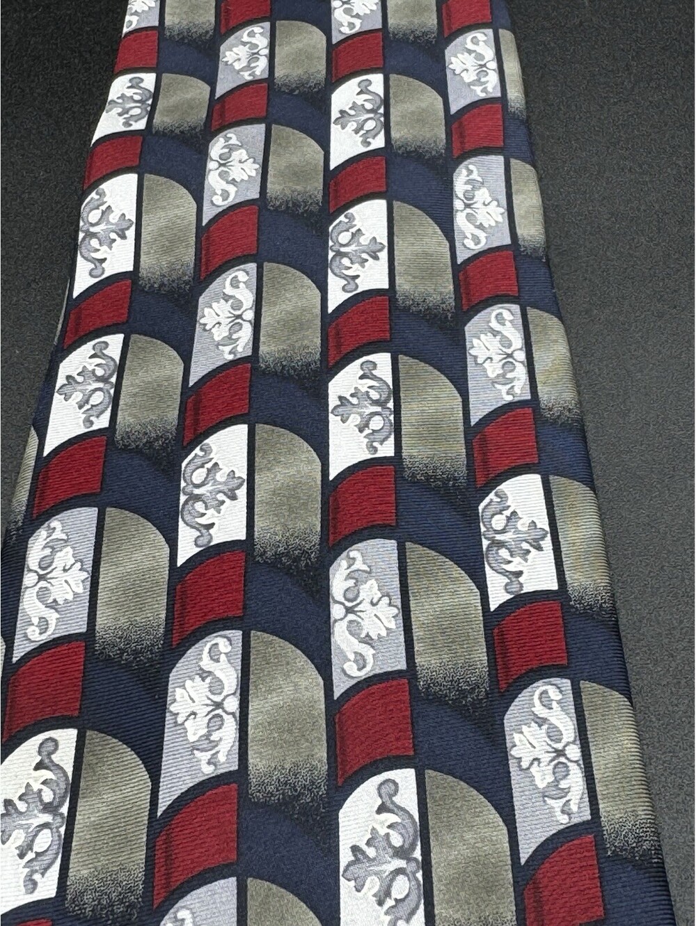 Pierre Cardin Vintage Silk Geometric Tie USA Navy Red 57” x 4” Retro